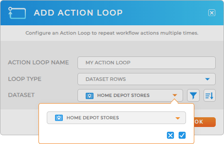 Add action loop: from dataset rows
