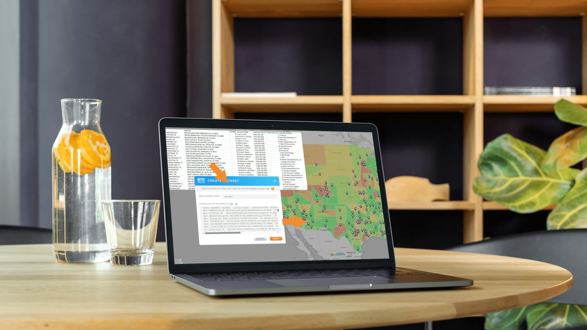Screenshot of a Mapline map with labels that match the associated pin color