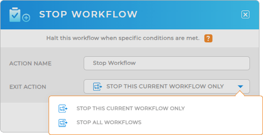 Stop workflow settings