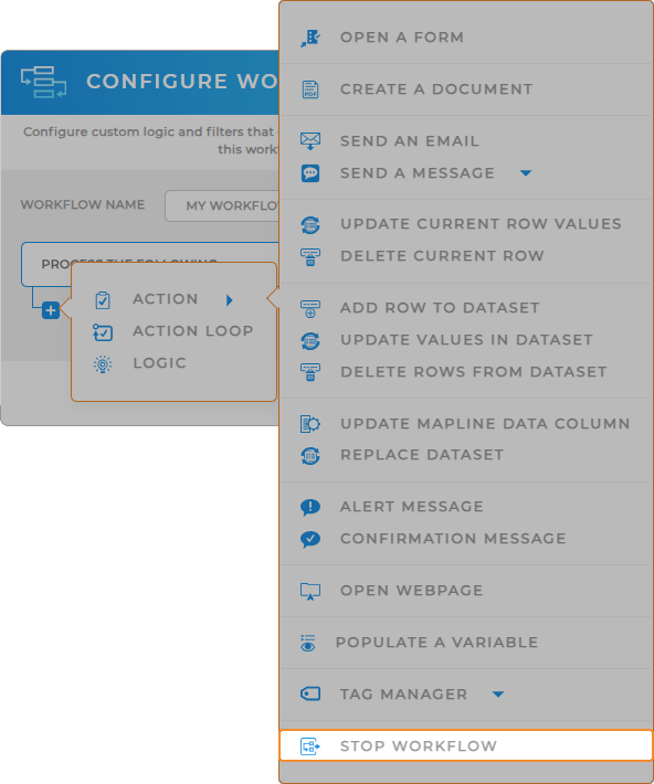 Workflows: Stop workflow action