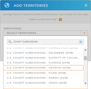 Add U.S. county subdivisions  to your map in Mapline