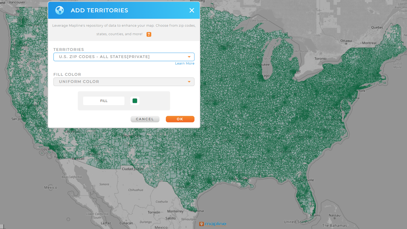 add zip codes to your map in seconds using Mapline's repository