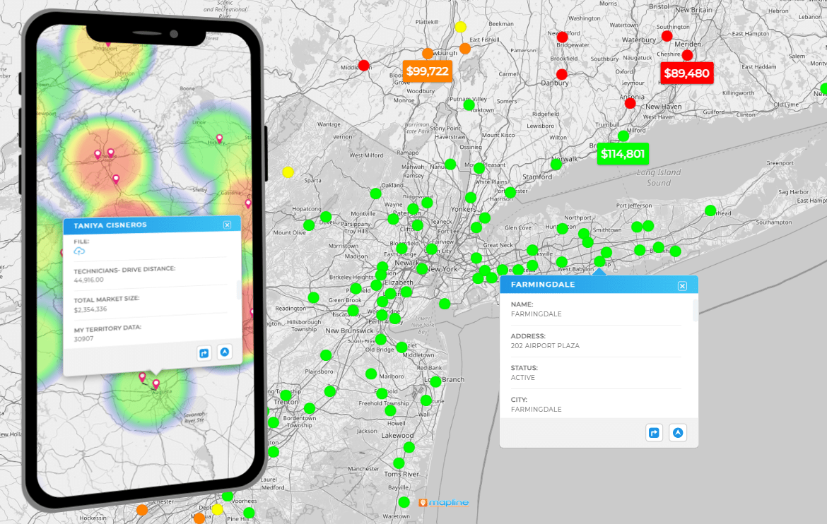 Visualize performance by region with Mapline's heat map generator